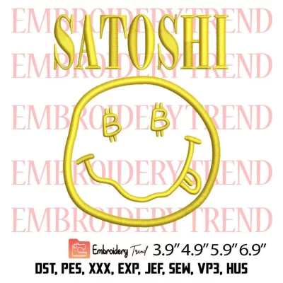 Satoshi Smiley Face Embroidery Design, Satoshi Bitcoin Embroidery Digitizing Pes File