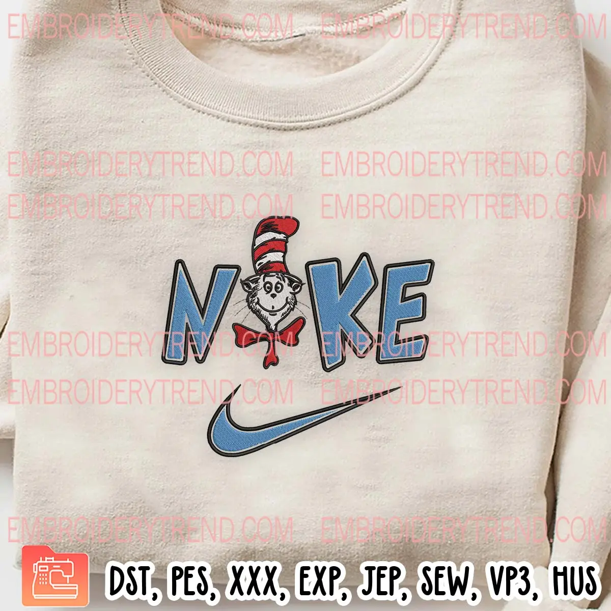 The Cat in the Hat x Nike Embroidery Design, Dr Seuss Embroidery Digitizing Pes File