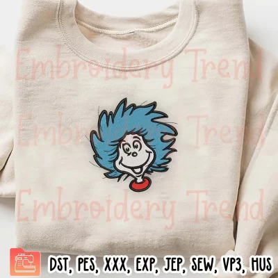 Thing Face Dr Seuss Embroidery Design, Cat In The Hat Embroidery Digitizing Pes File