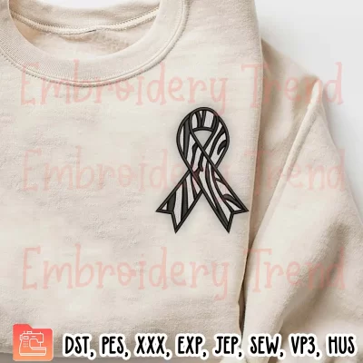 Zebra Awareness Ribbon Embroidery Design, Rare Disease Awareness Embroidery Digitizing Pes File