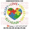 Autism Awareness Love Embroidery Design, Autism Awareness Heart Embroidery Digitizing Pes File