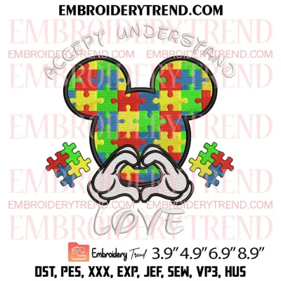 Love Autism Letter Embroidery Design, Autism Heart Embroidery Digitizing Pes File