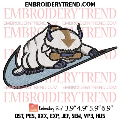 Appa Swoosh Nike Embroidery Design, Anime Avatar Appa Embroidery Digitizing Pes File