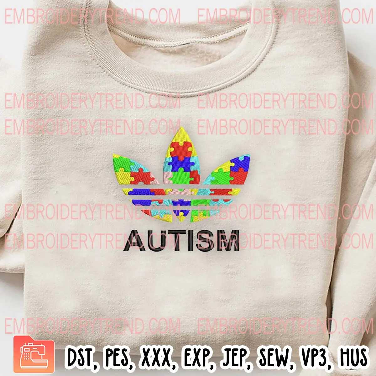Autism Adidas Logo Embroidery Design, Autism Awareness Embroidery Digitizing Pes File