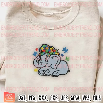 Autism Awareness Elephant Embroidery Design, Elephant Mom Autism Child Awareness Embroidery Digitizing Pes File