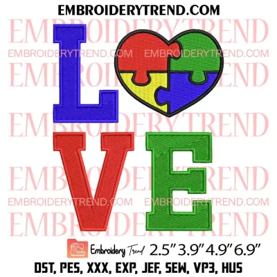 Accept Understand Love Autism Awareness Embroidery Design, Autism Mickey Ears Embroidery Digitizing Pes File