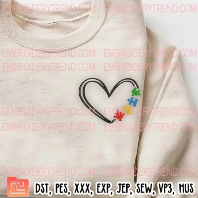 Autism Heart Embroidery Design, Autism Awareness Gift Embroidery Digitizing Pes File