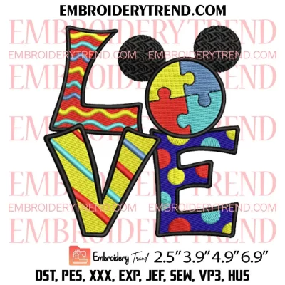 Autism Awareness Love Embroidery Design, Autism Awareness Heart Embroidery Digitizing Pes File