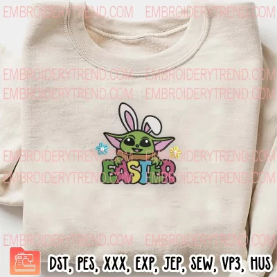 Baby Yoda Easter Bunny Embroidery Design, Sanrio Easter Day Embroidery Digitizing Pes File