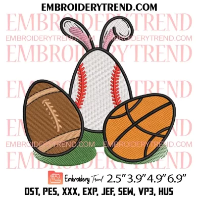 Balls Bunny Easter Eggs Embroidery Design, Easter Sports Embroidery Digitizing Pes File