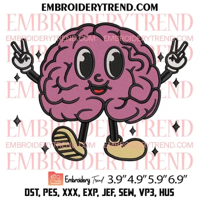 Brain Mascot Embroidery Design, Mental Awareness Embroidery Digitizing Pes File