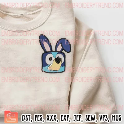 Bunny Bluey Heeler Face Embroidery Design, Bluey Easter Day Embroidery Digitizing Pes File