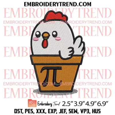 Chicken Pot Pi Embroidery Design, Pi Day Embroidery Digitizing Pes File