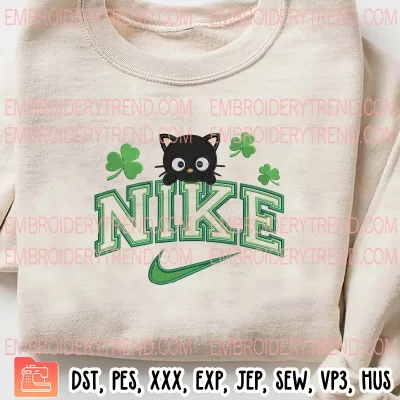 Chococat St Patricks Day x Nike Embroidery Design, Chococat Shamrocks Embroidery Digitizing Pes File