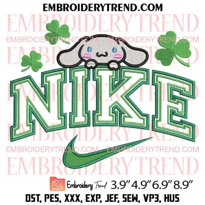 Cinnamoroll St Patricks Day x Nike Embroidery Design, Cinnamoroll Shamrocks Embroidery Digitizing Pes File