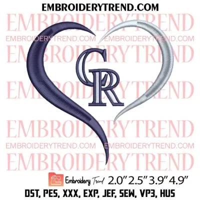 Colorado Rockies Heart Embroidery Design, Baseball Logo Embroidery Digitizing Pes File
