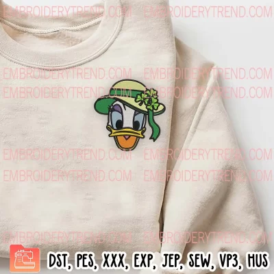 Daisy Duck Face St Patricks Day Embroidery Design, St Patricks Day Disney Embroidery Digitizing Pes File