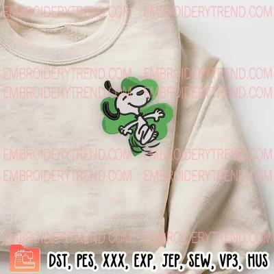 Dancing Snoopy Shamrock Embroidery Design, Peanuts St Patricks Day Embroidery Digitizing Pes File