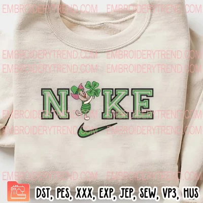 Disney Piglet Shamrock Nike Embroidery Design, Cute Piglet Patricks Day Embroidery Digitizing Pes File