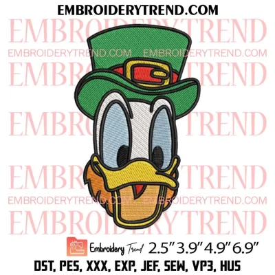 Donald Duck Face St Patricks Day Embroidery Design, St Patricks Day Disney Embroidery Digitizing Pes File