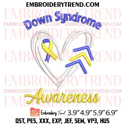Down Syndrome Awareness Embroidery Design, Awareness Ribbon Heart Embroidery Digitizing Pes File