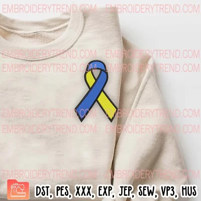 Down Syndrome Awareness Ribbon Embroidery Design, World Down Syndrome Day Embroidery Digitizing Pes File