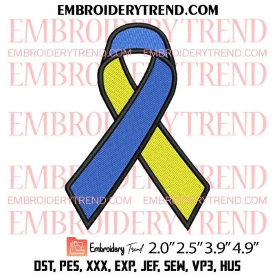Heart Awareness Ribbon Blue Yellow Embroidery Design, Down Syndrome Day Embroidery Digitizing Pes File