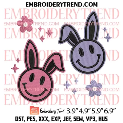 Easter Bunny Smiley Face Embroidery Design, Cute Easter Smiley Face Embroidery Digitizing Pes File