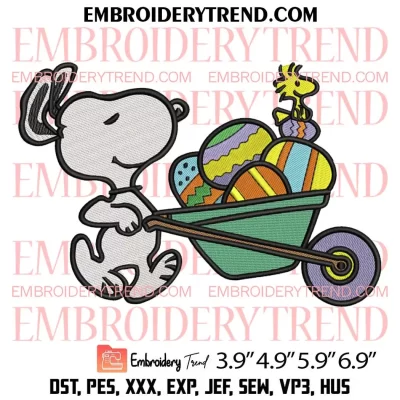 Peanuts Woodstock Easter Wagon Embroidery Design, Peanuts Easter Day Embroidery Digitizing Pes File