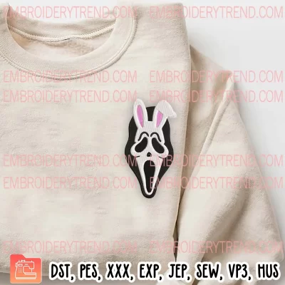 Ghostface Bunny Embroidery Design, Easter Horror Embroidery Digitizing Pes File