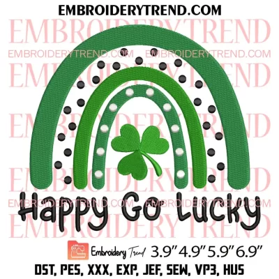 Happy Go Lucky Embroidery Design, Shamrock Rainbow Embroidery Digitizing Pes File