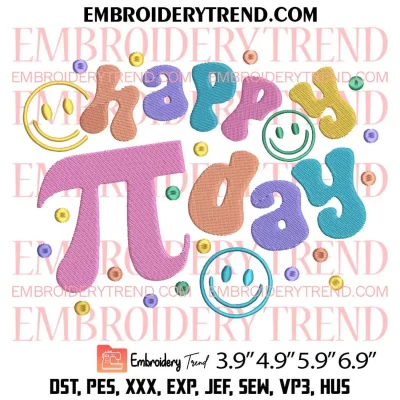 Happy Pi Day Smiley Face Embroidery Design, Math Lover Gift Embroidery Digitizing Pes File