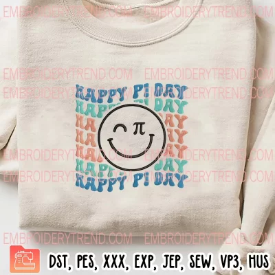 Happy Pi Day Smiley Face Embroidery Design, Math Lover Gift Embroidery Digitizing Pes File