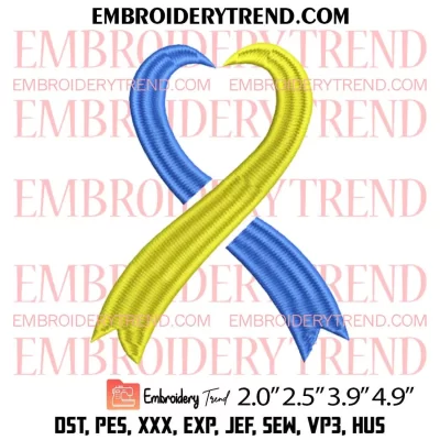 T21 Down Syndrome Awareness Embroidery Design, Heart and Ribbon Embroidery Digitizing Pes File
