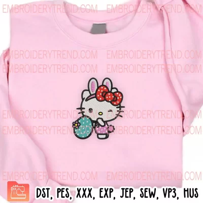 Hello Kitty And Easter Egg Embroidery Design, Easter Day Embroidery Digitizing Pes File