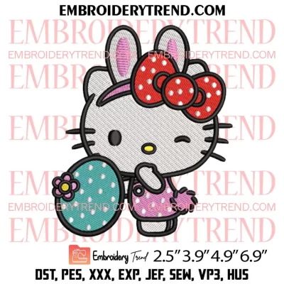 Easter Bunny Hello Kitty Embroidery Design, Hello Kitty Easter Eggs Embroidery Digitizing Pes File