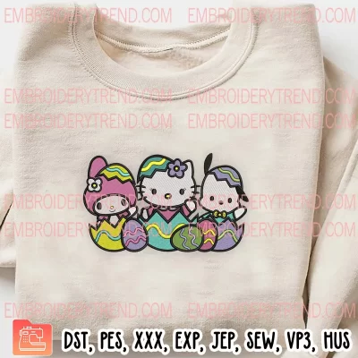 Hello Kitty And Friends Easter Egg Embroidery Design, Sanrio Easter Embroidery Digitizing Pes File