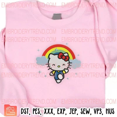 Hello Kitty And Rainbow Embroidery Design, Funny Hello Kitty Embroidery Digitizing Pes File