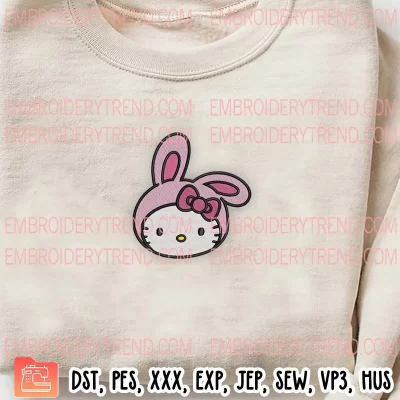 Hello Kitty Face Easter Embroidery Design, Kitty Bunny Embroidery Digitizing Pes File