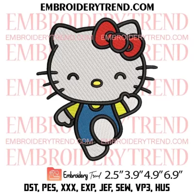 Hello Kitty Holding Teddy Bear Embroidery Design, Cute Kitty Embroidery Digitizing Pes File
