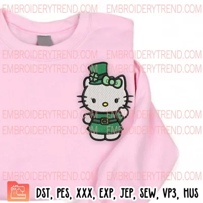 Hello Kitty Happy St Patricks Day Embroidery Design, Leprechaun Hello Kitty Embroidery Digitizing Pes File