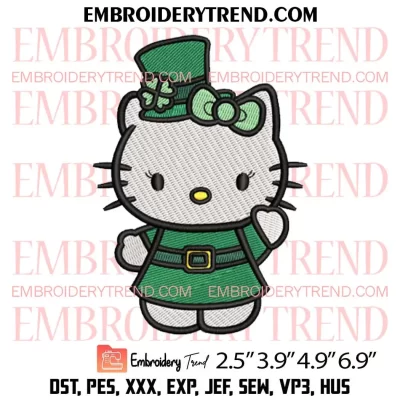Hello Kitty Happy St Patricks Day Embroidery Design, Leprechaun Hello Kitty Embroidery Digitizing Pes File