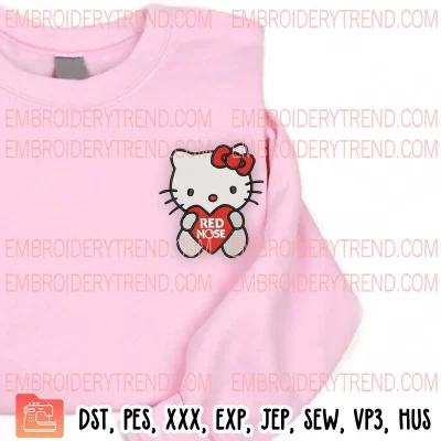 Hello Kitty Red Nose Embroidery Design, Red Nose Day Embroidery Digitizing Pes File