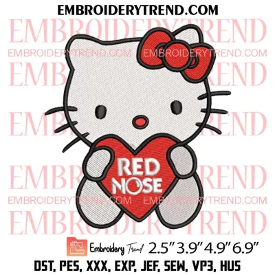 Hello Kitty Red Nose Embroidery Design, Red Nose Day Embroidery Digitizing Pes File