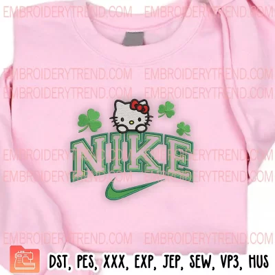 Hello Kitty St Patricks Day x Nike Embroidery Design, Hello Kitty Shamrocks Embroidery Digitizing Pes File