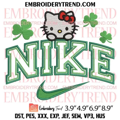 Hello Kitty St Patricks Day x Nike Embroidery Design, Hello Kitty Shamrocks Embroidery Digitizing Pes File