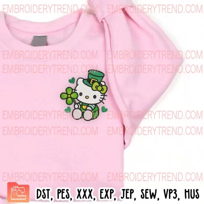 Hello Kitty with Leprechaun Hat Embroidery Design, Shamrock Patricks Day Embroidery Digitizing Pes File