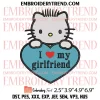 I Love My Boyfriend Hello Kitty Embroidery Design, Hello Kitty Heart Embroidery Digitizing Pes File