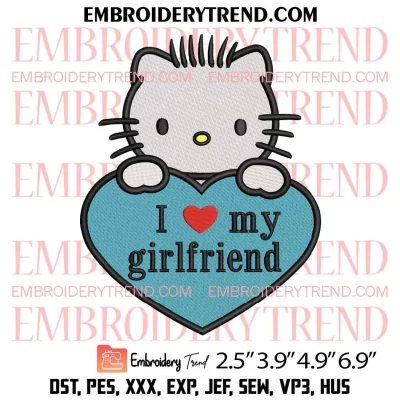 I Love Husband Hello Kitty Embroidery Design, Cute Kitty Heart Machine Embroidery Digitized Pes Files