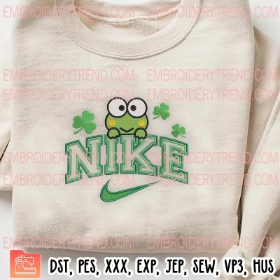 Keroppi St Patricks Day x Nike Embroidery Design, Keroppi Shamrocks Embroidery Digitizing Pes File